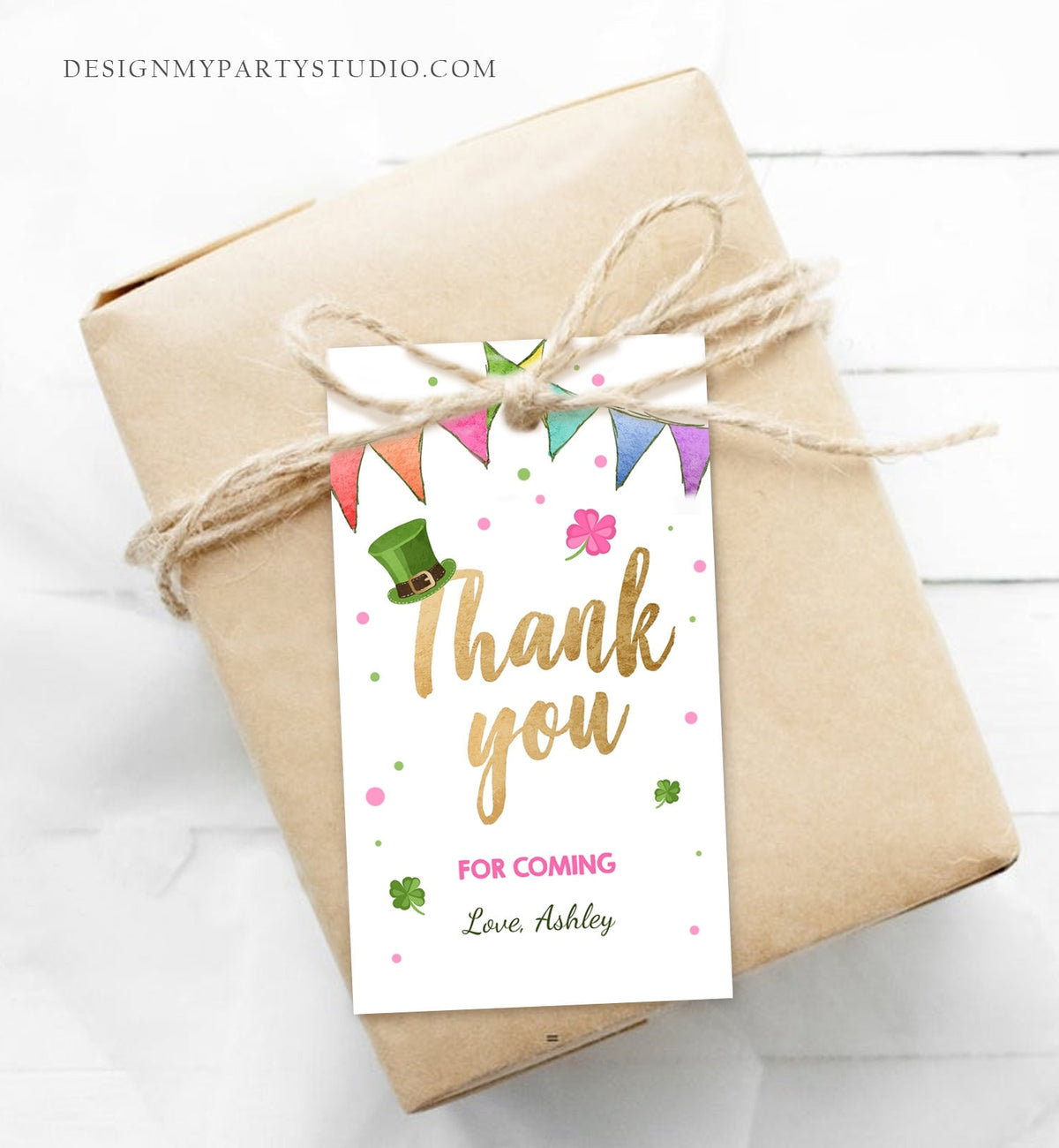 Editable St Patrick&#39;s Day Favor Tags St. Patricks Day Thank you Tags Lucky One Birthday Clover Shamrock Girl Pink Gold Template Corjl 0115