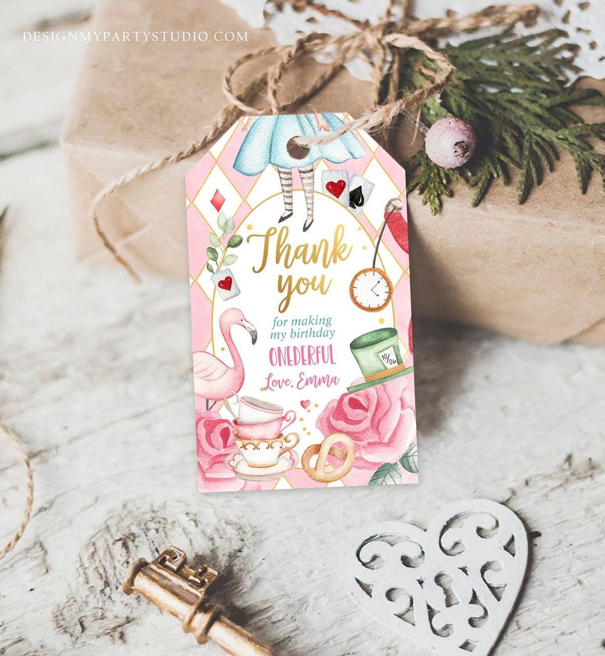 Editable Alice in Wonderland Favor Tags Alice in Onederland Thank You Tags Girl 1st Birthday Tea Party Gift Tag Digital Corjl Template 0350