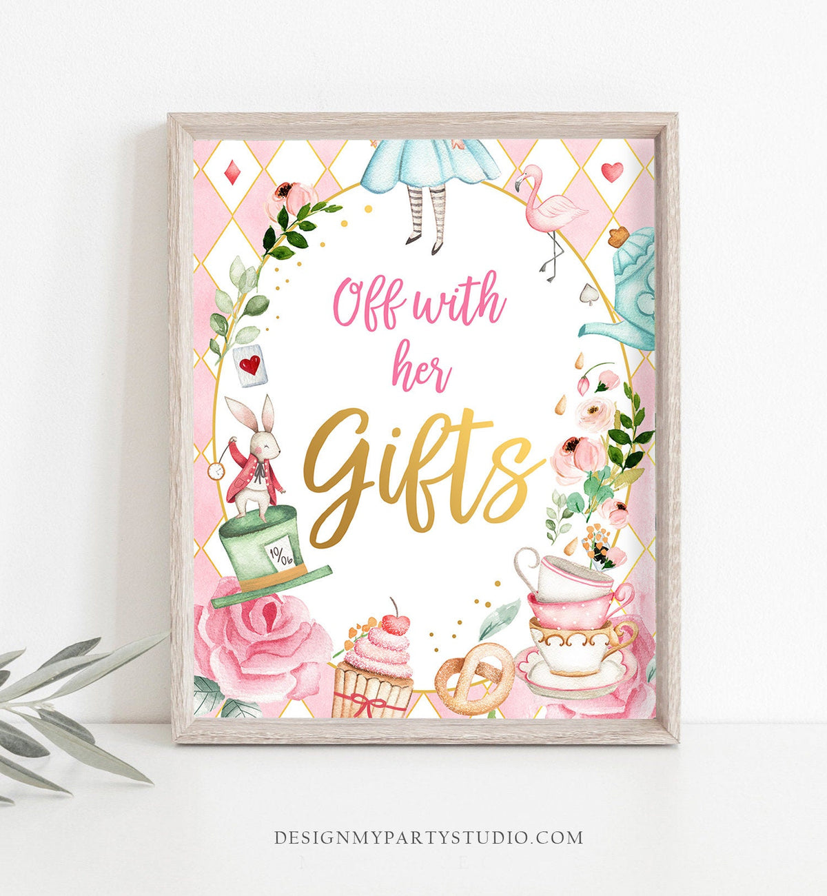 Alice in Wonderland Party Signs Girl 1st Birthday Decor Alice in Onederland Mad Tea Party Favors Decorations Girl Pink PRINTABLE 0350