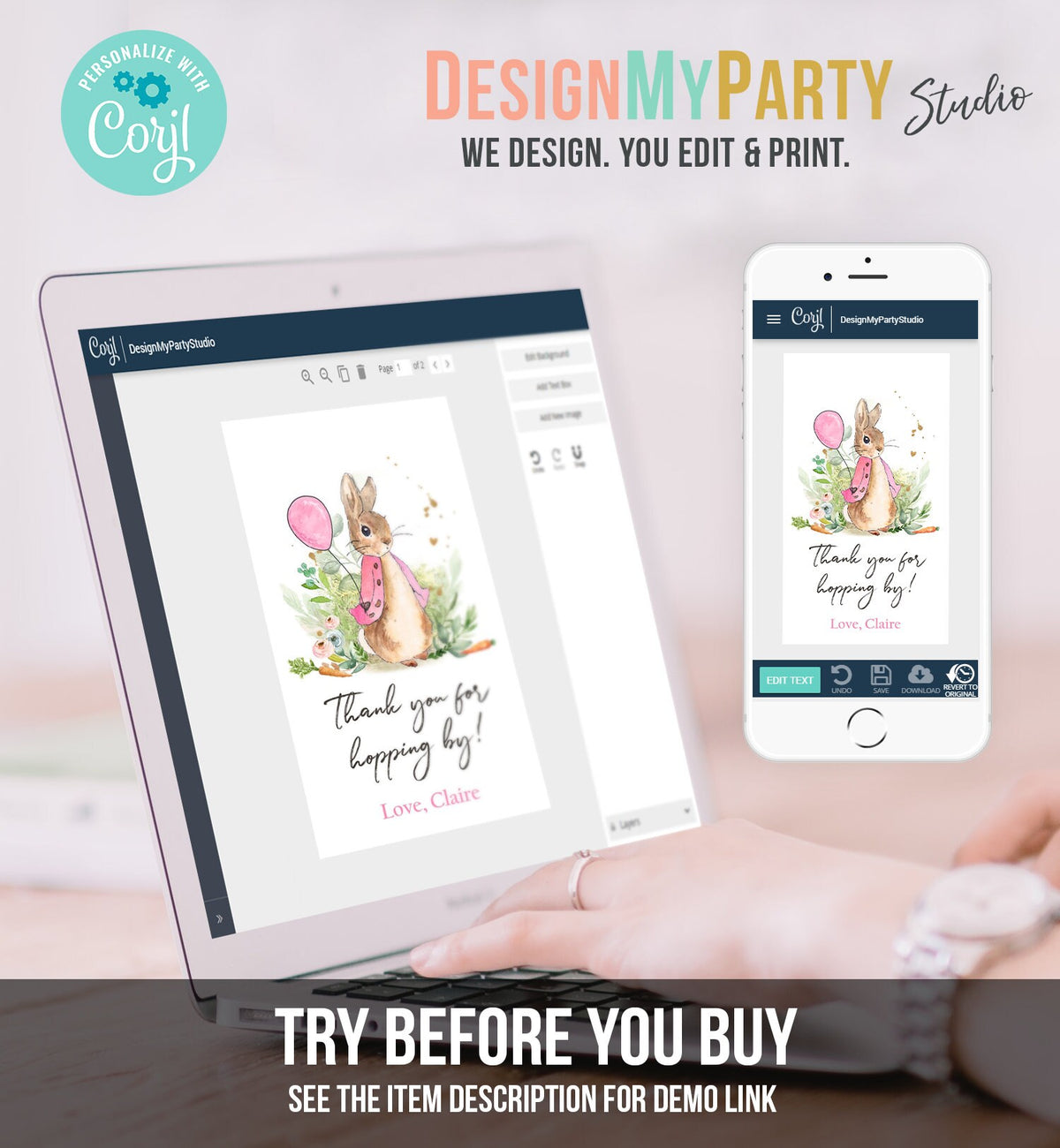 Editable Flopsy Bunny Favor Tags Bunny Thank you Tags Girl Birthday Labels Thanks Hopping By Printable Instant Download Corjl Template 0351