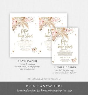 Editable Drive By Pampas Grass Baby Shower Invitation Boho Drive By Bohemian Shower Neutral Tropical Download Printable Template Corjl 0395