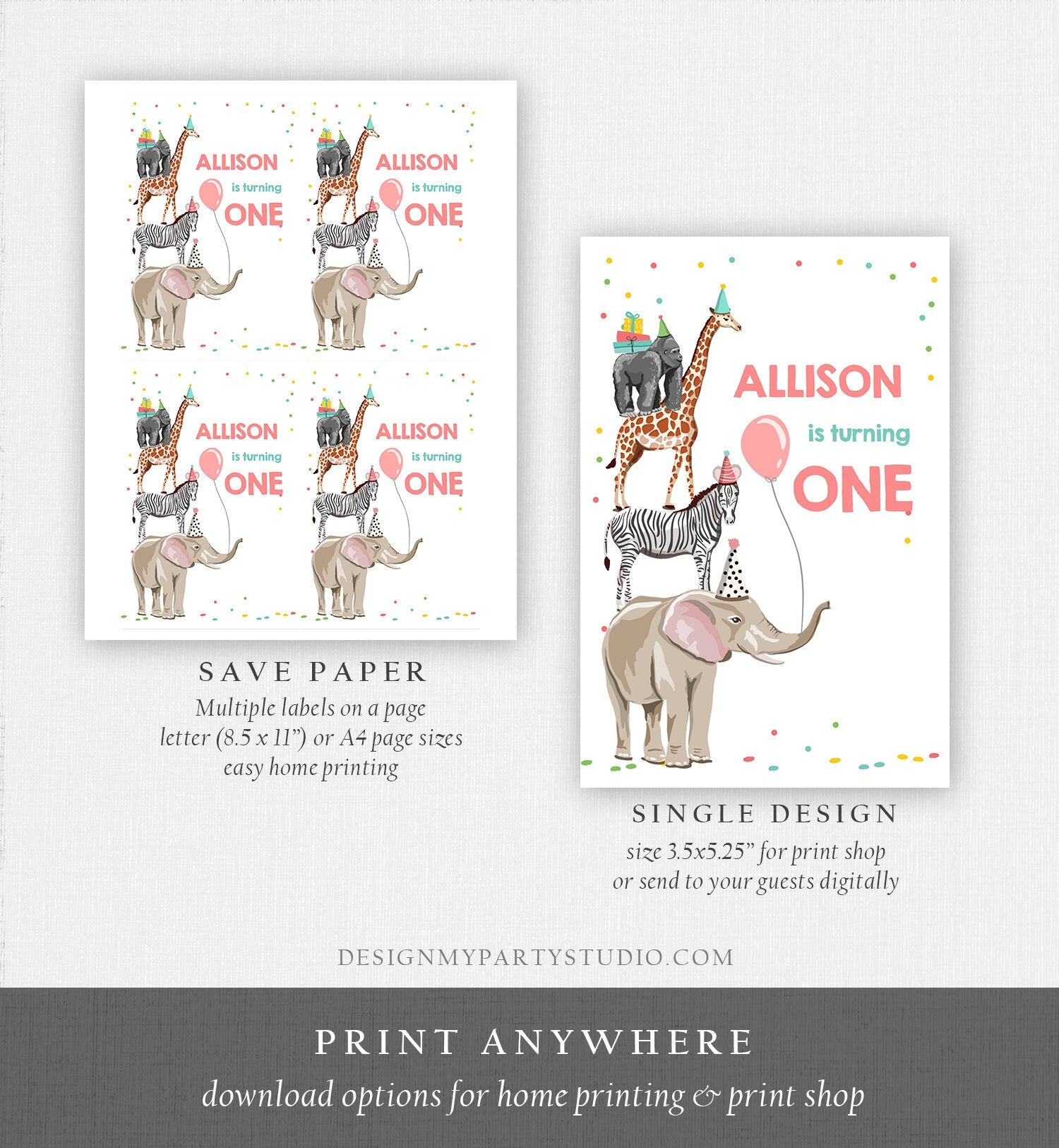 Editable Party Animals Capri Sun Labels Juice Pouch Labels Party Animals Birthday Girl Zoo Wild One Download Corjl Template Printable 0142