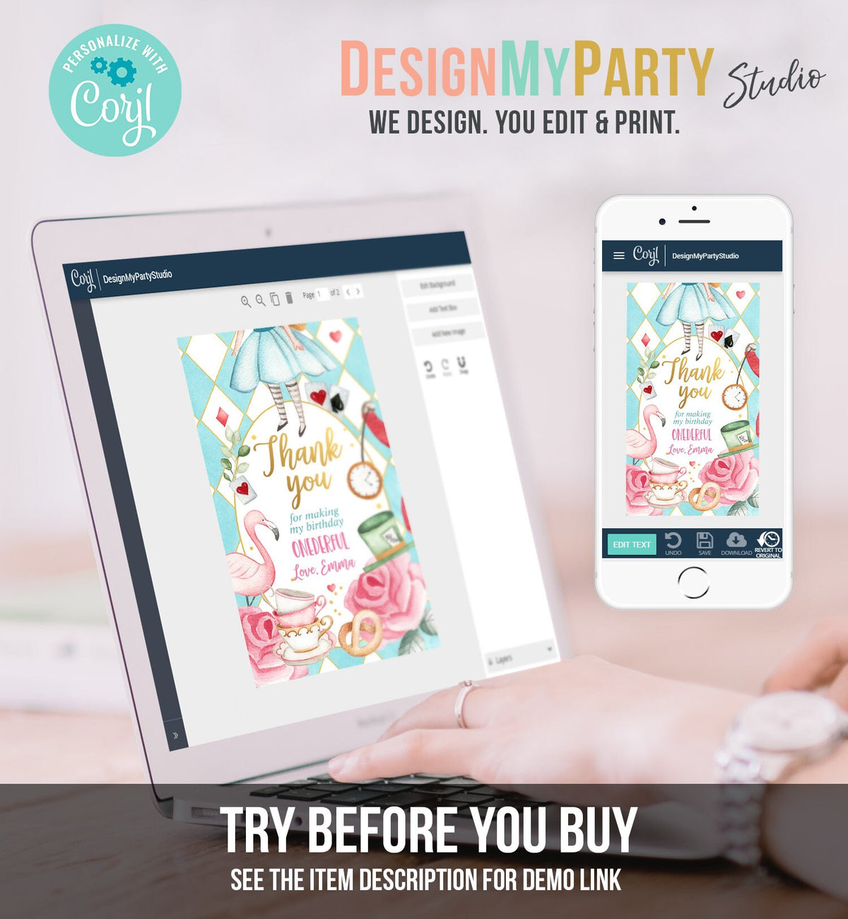 Editable Alice in Wonderland Favor Tags Alice in Onederland Thank You Tags Girl 1st Birthday Tea Party Gift Tag Digital Corjl Template 0350