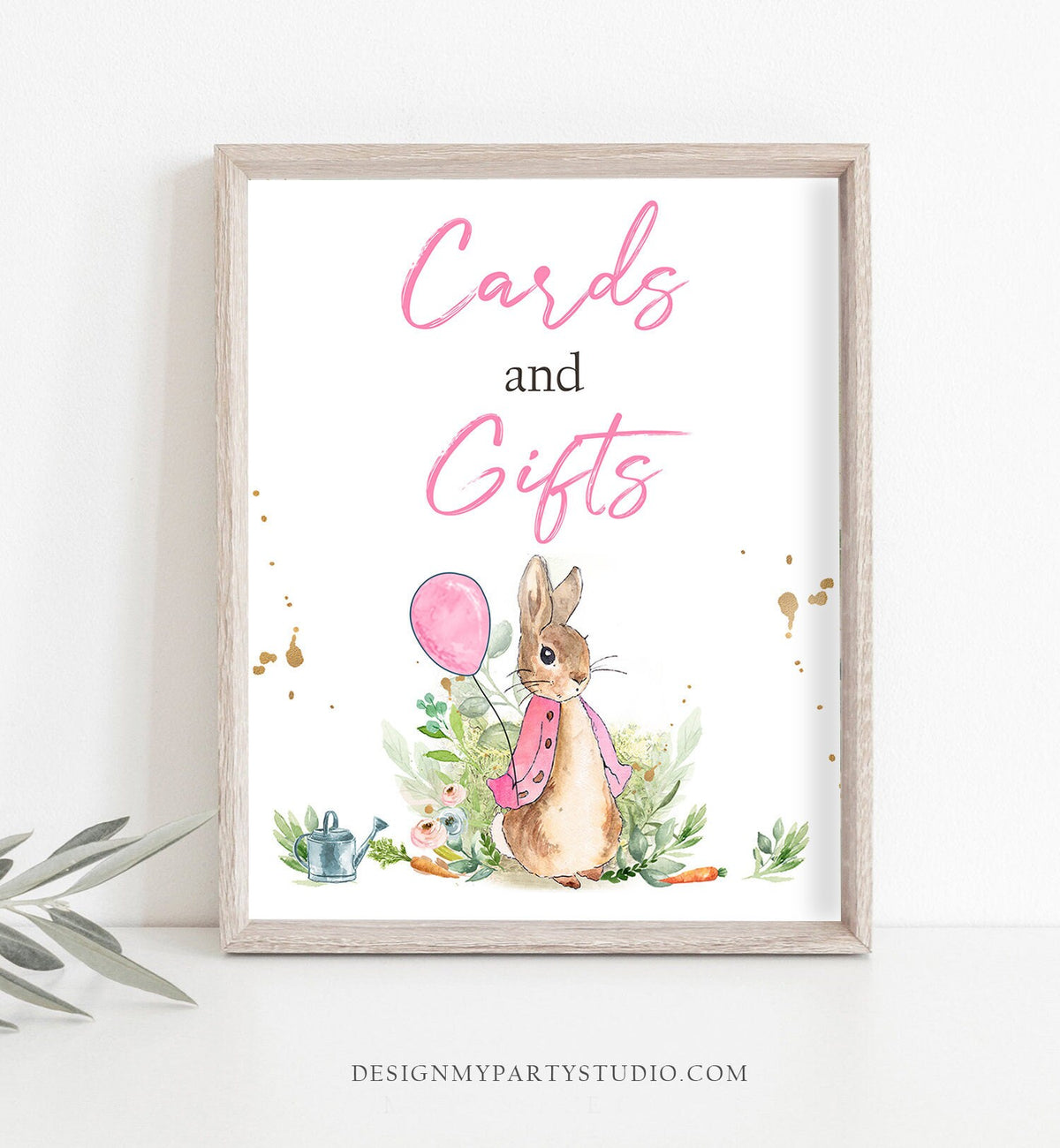 Cards and Gifts Sign Flopsy Bunny Birthday Sign Peter Rabbit Party Decor Gifts Table Girl Watercolor Rustic Greenery Sign PRINTABLE 0351