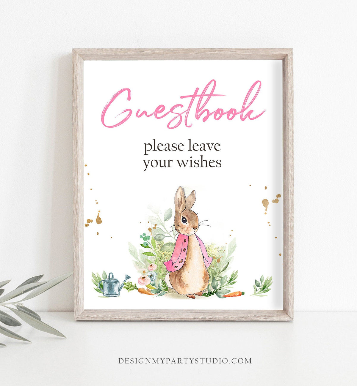 Guestbook Sign Flopsy Bunny Baby Shower Sign Peter Rabbit Shower Decor Please Sign Wishes Girl Watercolor Rustic Greenery PRINTABLE 0351