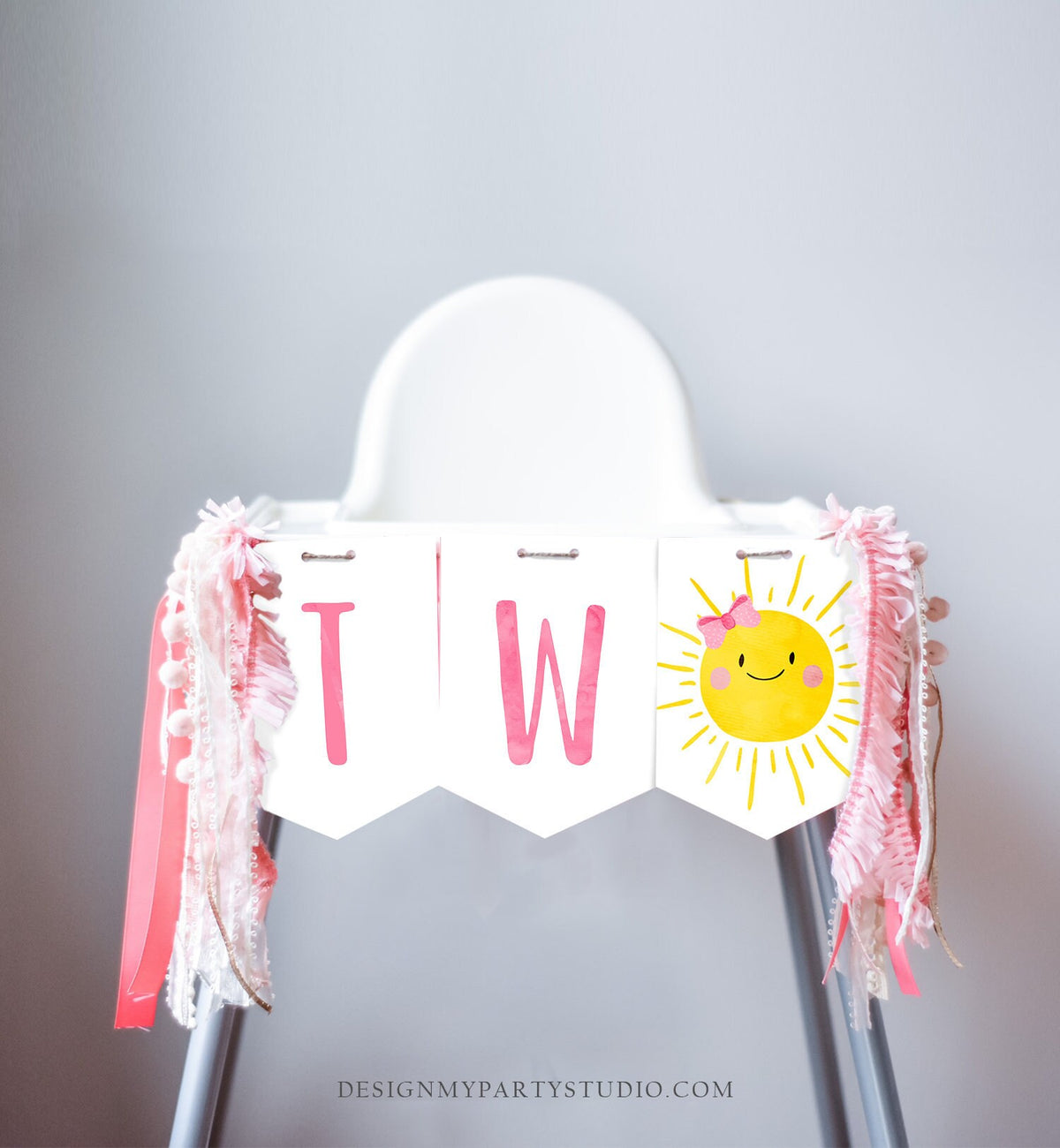 Sunshine High Chair Banner Little Sunshine Girl 2nd Second Birthday Pink High Chair Banner TWO Sunshine Party Decor PRINTABLE Digital 0141