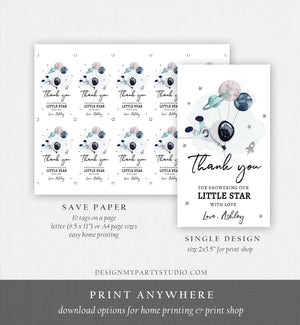 Editable Outer Space Favor Tags Astronaut Baby Shower Thank You Boy Little Star Twinkle Gift Around Planets Template Corjl PRINTABLE 0366
