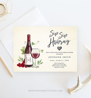 Editable Wine Bridal Shower Invitation Sip Sip Hooray Winery Cheers To Love Wine Tasting Couples Download Corjl Template Printable 0234