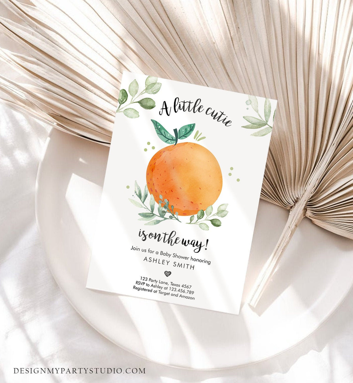 Editable Little Cutie Baby Shower Invitation Little Cutie On The Way Gender Neutral Clementine Coed Download Printable Corjl Template 0330