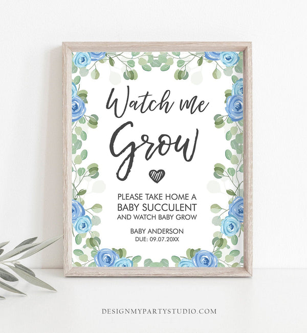 watch me grow succulent tags Editable Watch Me Grow Baby Shower Favors Watch Me Grow Sign Favor Sig