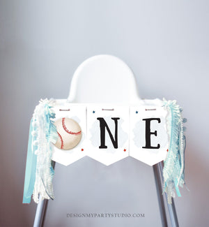 Baseball High Chair Banner Baseball 1st First Birthday Boy High Chair ONE Banner Party Decor Rookie of the Year Sport PRINTABLE Digital