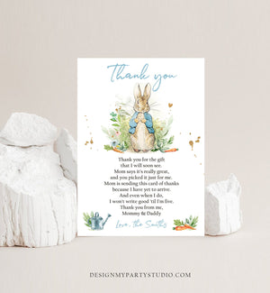 Editable Peter Rabbit Baby Shower Thank You Card Boy Blue Rustic Peter Rabbit Spring Bunny Baby Shower Digital Corjl Template Printable 0351