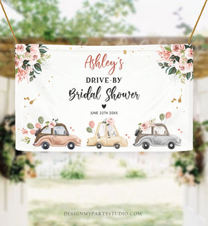 Editable Drive By Backdrop Banner Drive By Bridal Shower Welcome Neutral Gold Floral Couples Drive Through Yard Sign Corjl Template 0335