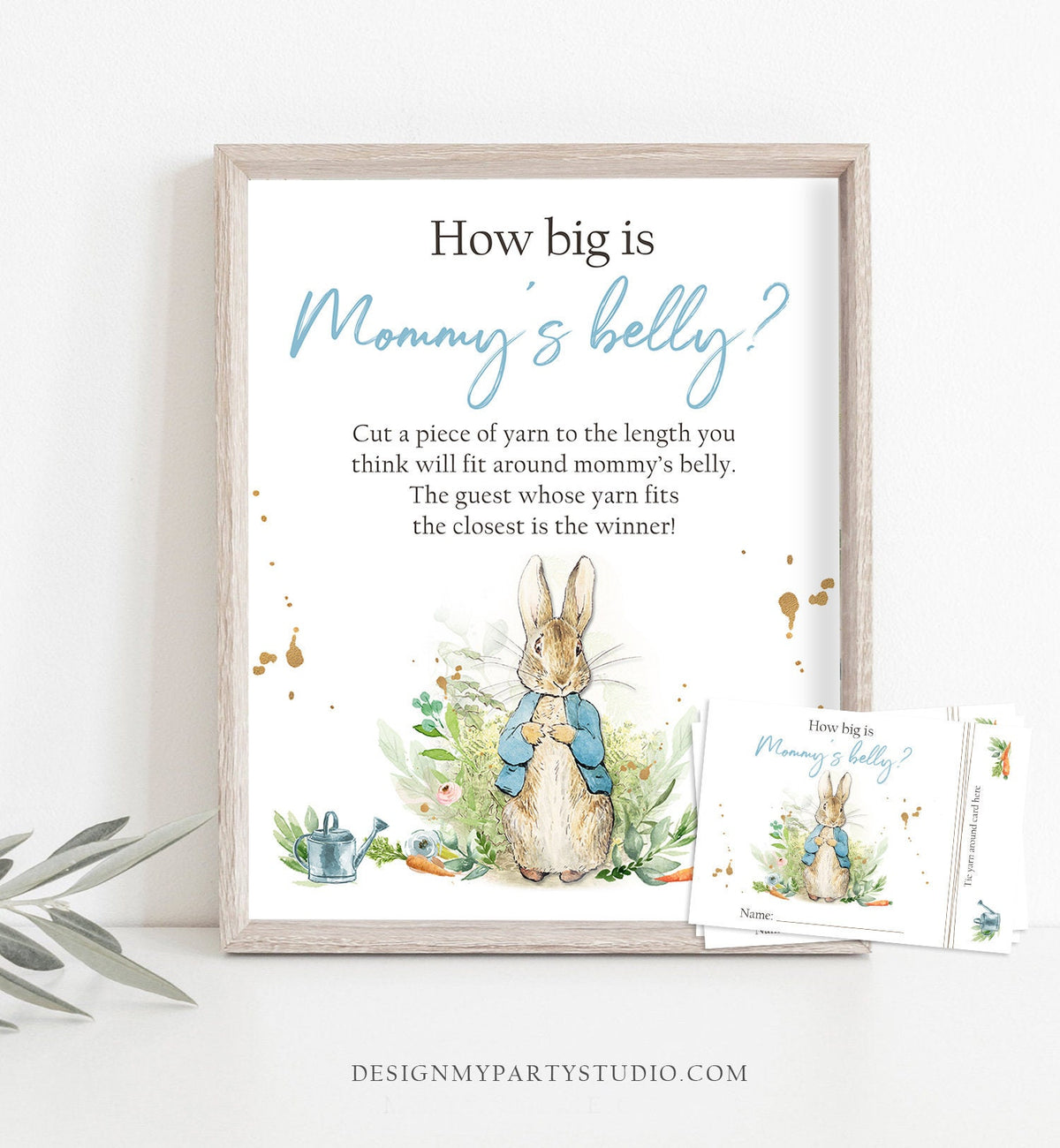 How Big is Mommy&#39;s Belly Game Baby Shower Peter Rabbit Bunny Boy Rustic Greenery Yarn Length Belly Instant Download Printable 0351