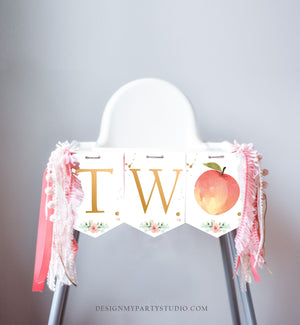 Peach High Chair Banner Sweet As a Peach Girl 2nd Birthday Pink Gold High Chair Banner Two 2nd Fruit Party Decor PRINTABLE Digital 0401