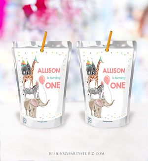 Editable Party Animals Capri Sun Labels Juice Pouch Labels Party Animals Birthday Girl Zoo Wild One Download Corjl Template Printable 0142