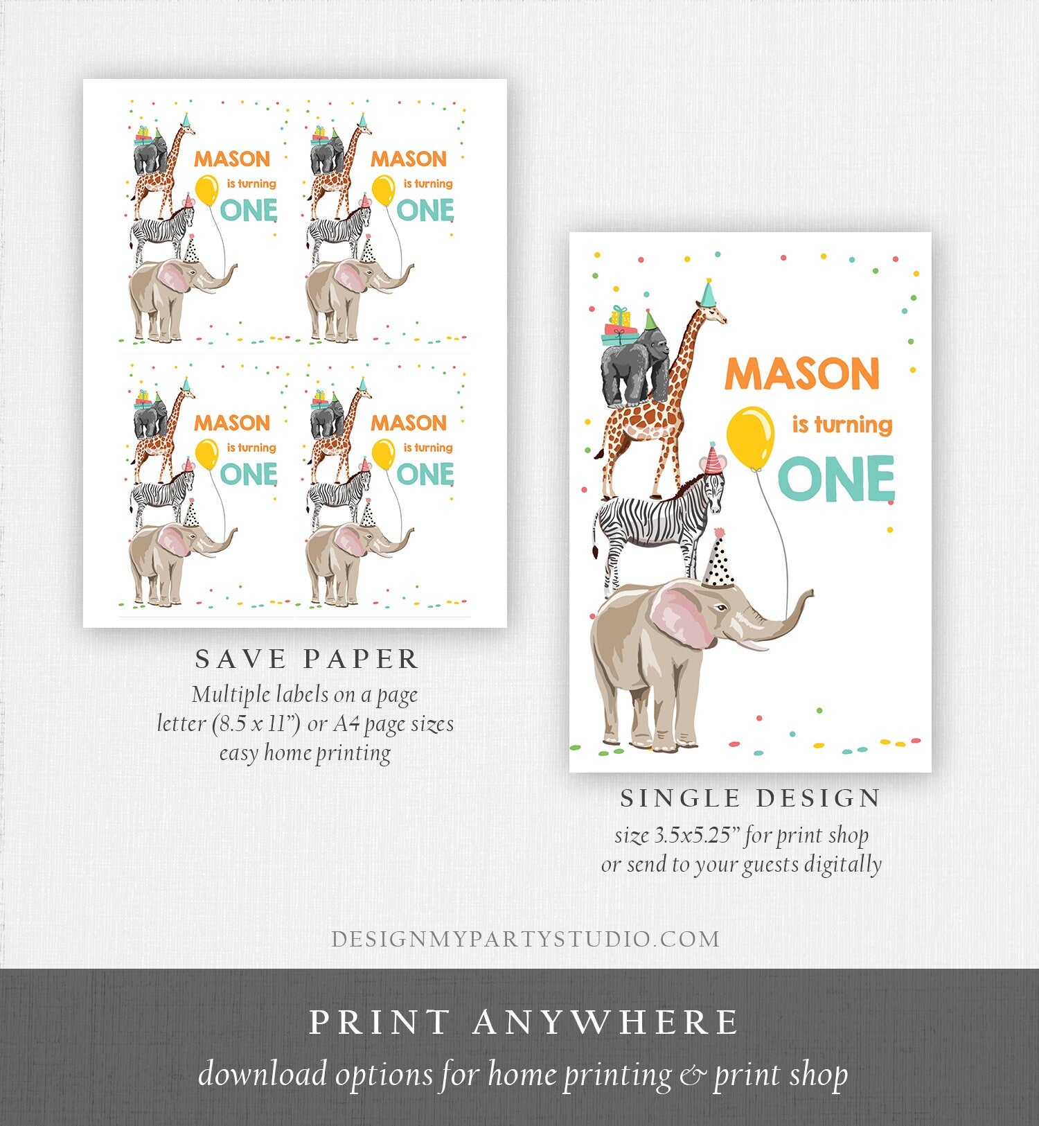 Editable Party Animals Capri Sun Labels Juice Pouch Labels Party Animals Birthday Boy Zoo Wild One Download Corjl Template Printable 0142