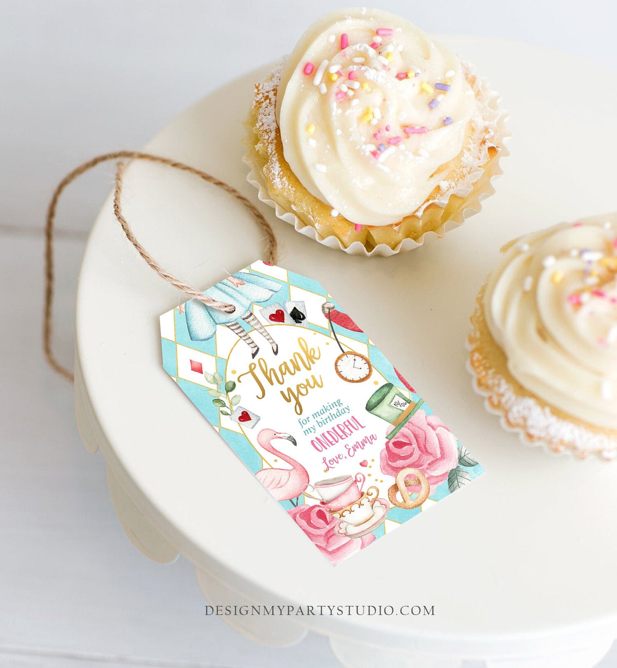 Editable Alice in Wonderland Favor Tags Alice in Onederland Thank You Tags Girl 1st Birthday Tea Party Gift Tag Digital Corjl Template 0350