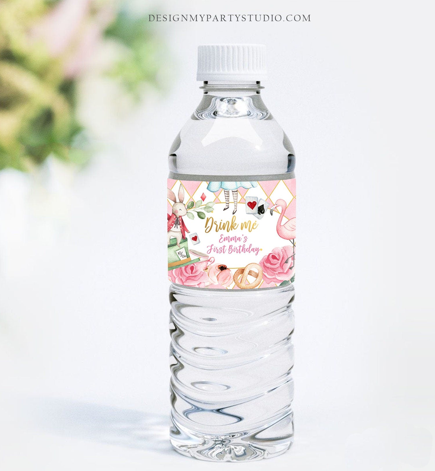 editable-alice-in-onederland-water-bottle-labels-alice-birthday-party-design-my-party-studio for Free Printable Birthday Water Bottle Labels Editable Alice in Onederland Water Bottle Labels Alice Birthday Party - Design My Party Studio for Free Printable Birthday Water Bottle Labels