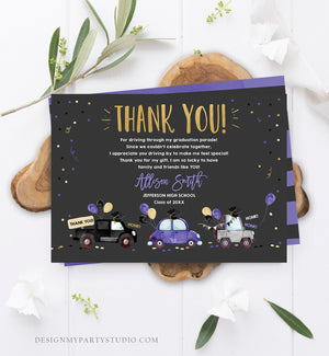 Editable Drive By Graduation Parade Thank You Card Drive Through Party Invite Honk Wave Car Purple Instant Download Digital Corjl 0337
