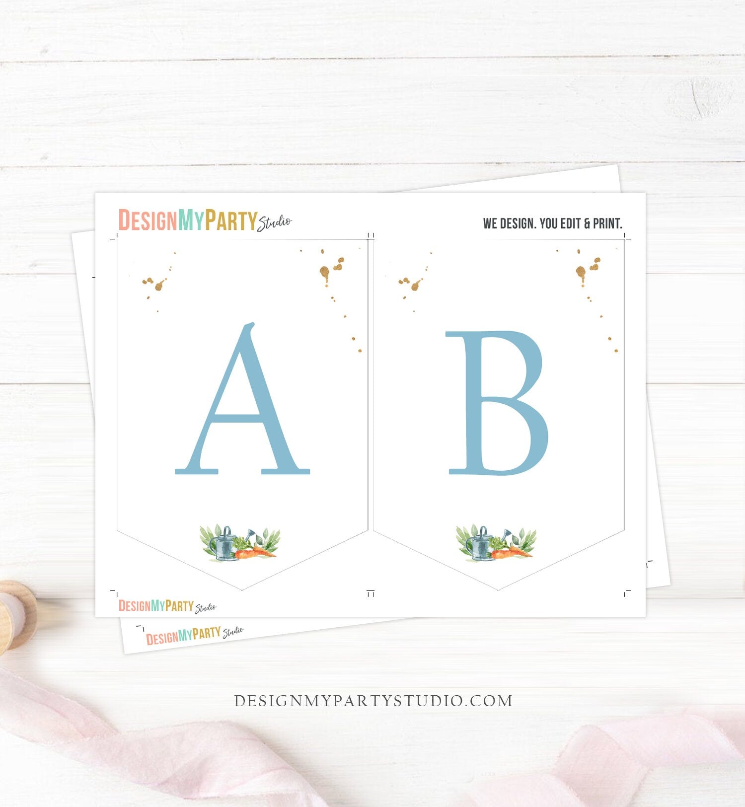 Peter Rabbit Birthday Banner A-Z Alphabet Numbers Banner First Happy Birthday Banner Boy Blue Bunny Gold Party Animals Decor Printable 0351