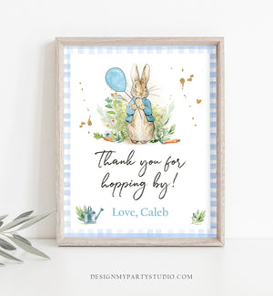 Editable Peter Rabbit Thank You Sign Boy Birthday Baby Shower Thank You Hopping By Rabbit Watercolor Bunny Template Corjl PRINTABLE 0351