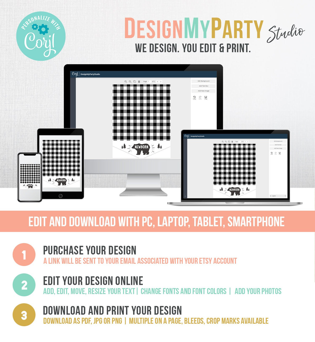 Editable Lumberjack First Birthday Banner Monthly Photo Banner Bear Buffalo Plaid Black White Digital Download Corjl Template Printable 0026