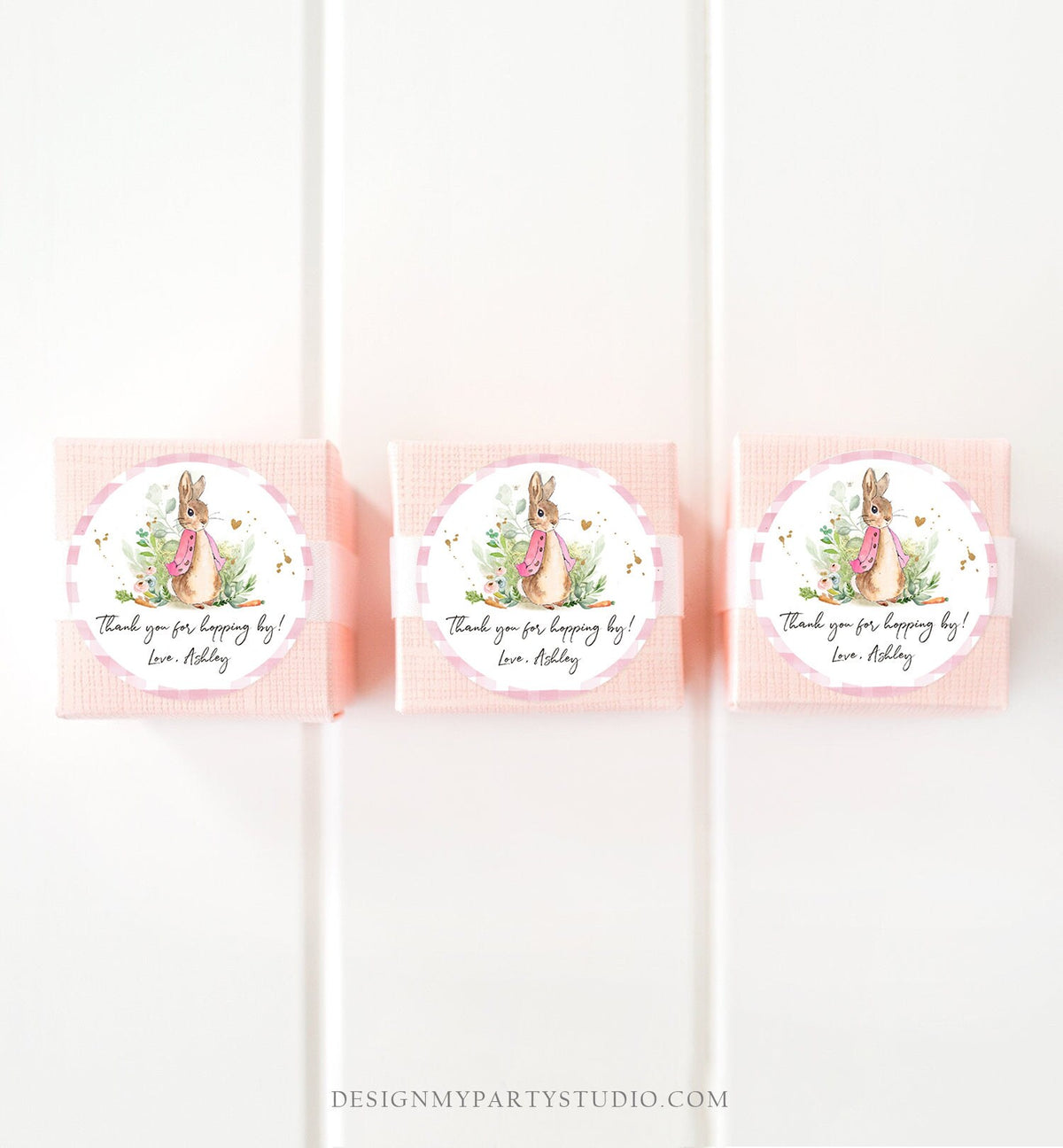 Editable Flopsy Rabbit Favor Tags Bunny Thank You Round Pink Girl Baby Shower Label Thanks Hopping By Printable Download Corjl Template 0351