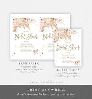 Editable Pampas Grass Bridal Shower Invitation Desert Boho Bridal Shower Tropical Bohemian Dried Palm Leaf Printable Template Corjl 0395