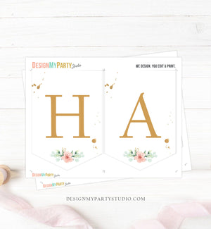 Sweet as a Peach Happy Birthday Banner Peach Birthday Girl Pink Gold Floral Peach Party Decor Instant download PRINTABLE DIGITAL DIY 0401