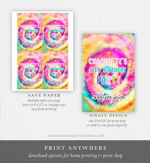 Editable Tie Dye Birthday Capri Sun Labels Craft Party Juice Label Girl Birthday Decor Hippie Peace Download Corjl Template Printable 0407