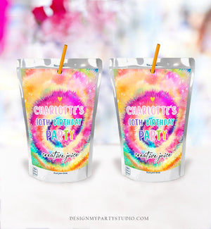 Editable Tie Dye Birthday Capri Sun Labels Craft Party Juice Label Girl Birthday Decor Hippie Peace Download Corjl Template Printable 0407