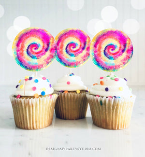 Tie Dye Cupcake Toppers Favor Tags Tie Dye Birthday Party Decoration Hippie Birthday Peace Craft Rainbow Download Digital PRINTABLE 0407