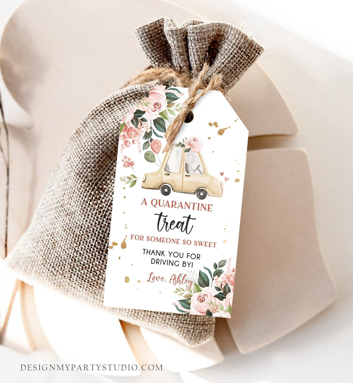 Editable Drive By Favor Tag Drive Through Baby Shower Bridal Shower Birthday Thank You Gift Tags Quarantine Neutral Floral Girl Corjl 0335