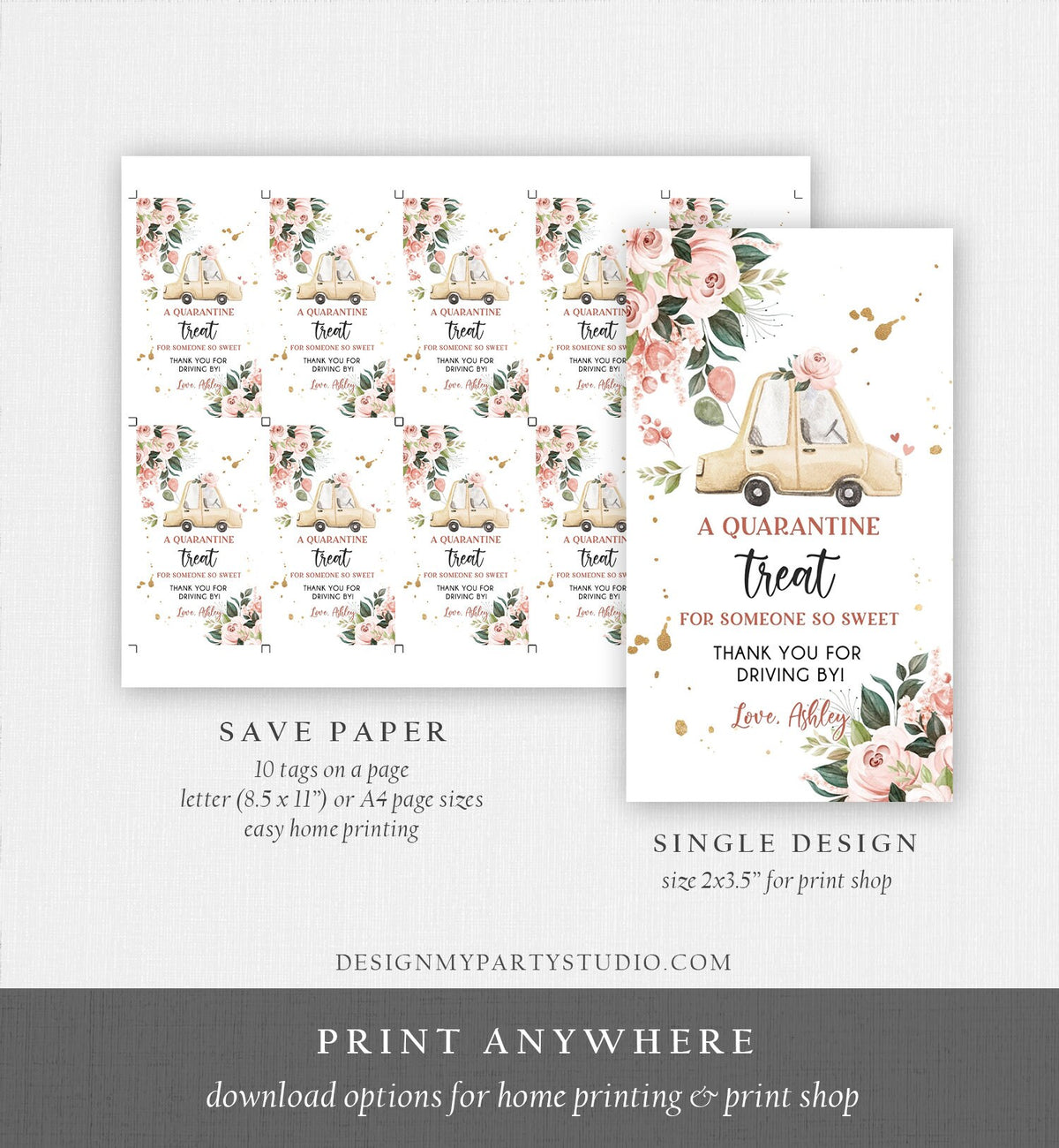 Editable Drive By Favor Tag Drive Through Baby Shower Bridal Shower Birthday Thank You Gift Tags Quarantine Neutral Floral Girl Corjl 0335