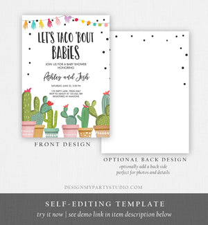 Editable Taco Bout Babies Twins Shower Invitation Cactus Mexican Fiesta Baby Shower Taco Download Printable Invitation Template Corjl 0254