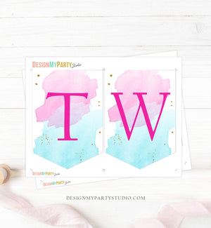 Mermaid High Chair Banner Mermaid 2nd Birthday Girl Under The Sea Pink Gold High Chair Banner TWO Second Party Decor PRINTABLE Digital 0403