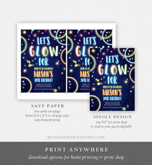 Editable Let's Glow Birthday Invitation Glow Crazy Party Neon Glow In The Dark Party Boy Teen Blue Download Printable Template Corjl 0172