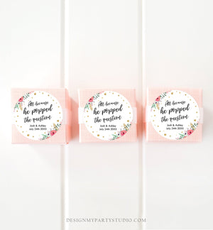 Editable Popped the Question Favor Tag Pink Floral All Because He Popped Bridal Shower Wedding Thank You Tags Gold Template Corjl 0030 0318