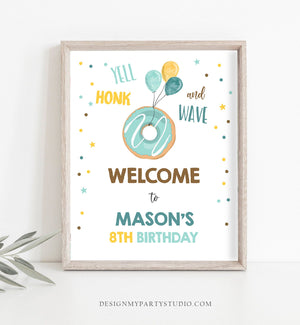 Editable Drive By Birthday Sign Donut Welcome Boy Party Poster Welcome Birthday Shower Parade Sign Blue Template PRINTABLE Corjl 0343
