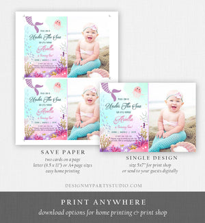 Editable Mermaid Birthday Invitation Under The Sea Birthday Girl Pink Purple Gold Mermaid Tail Download Printable Template Corjl 0076