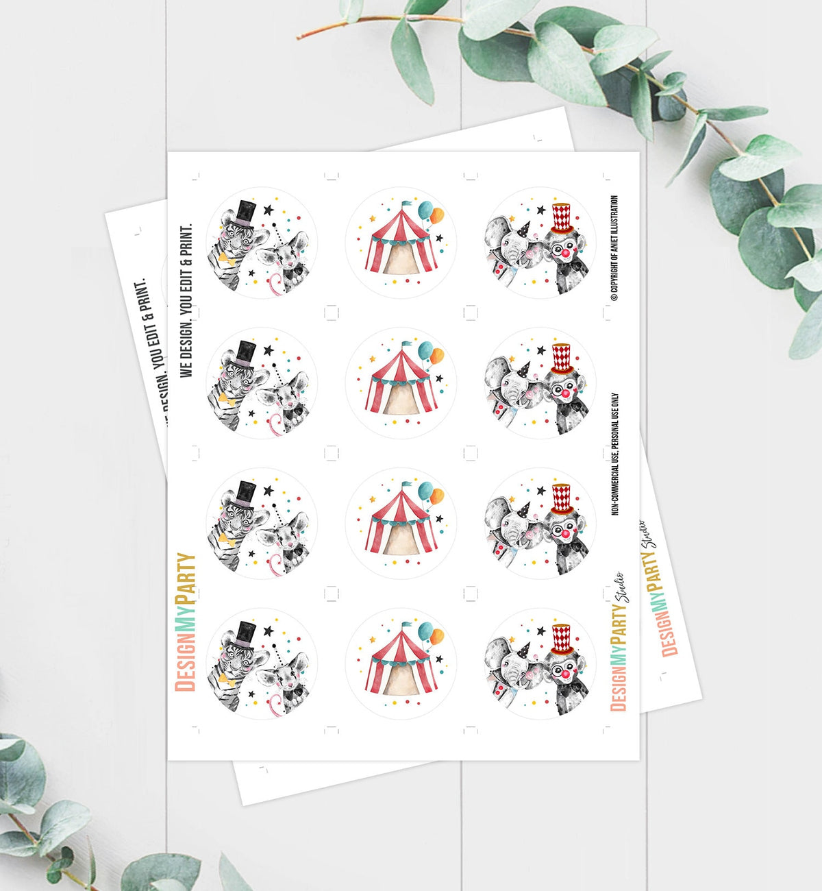 Circus Cupcake Toppers Favor Tags Circus Birthday Party Decor Carnival Circus Animals Big Top Carousel Download Digital PRINTABLE 0355