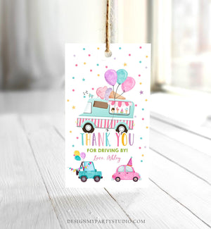 Editable Ice Cream Truck Favor Tag Drive By Birthday Party Parade Cars Balloons Thank You Gift Tags Pink Girl Corjl Template Printable 0243