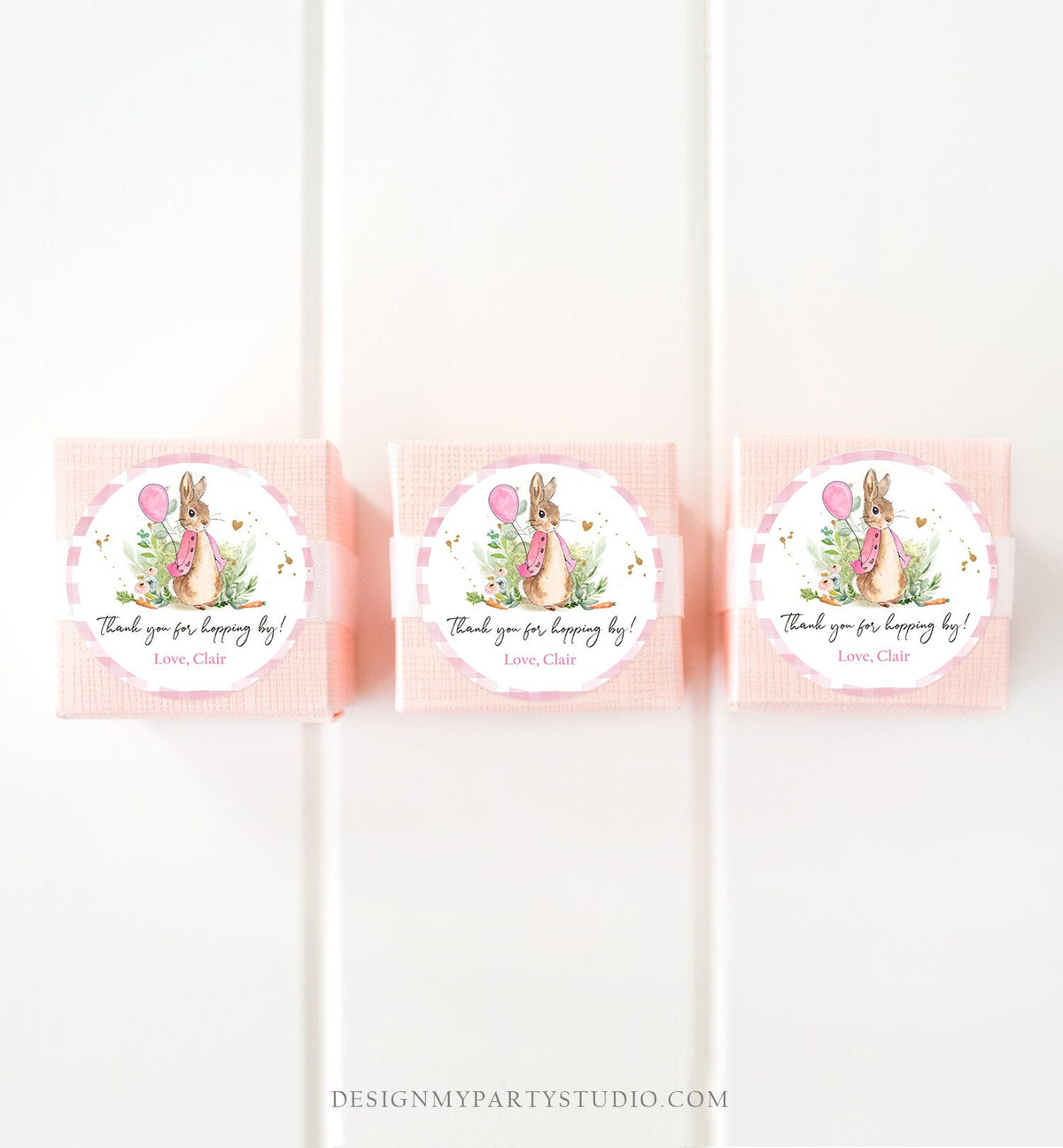 Editable Flopsy Rabbit Favor Tags Bunny Thank You Round Girl Pink Birthday Labels Thanks Hopping By Printable Download Corjl Template 0351
