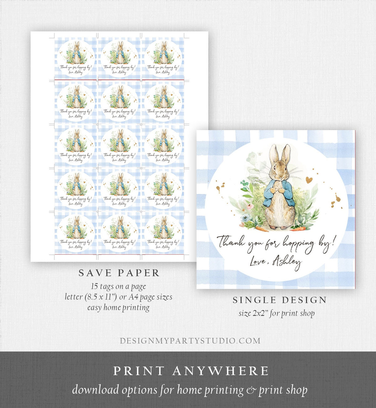 Editable Peter Rabbit Favor Tags Bunny Thank you Tags Round Boy Baby Shower Labels Thanks Hopping By Printable Download Corjl Template 0351