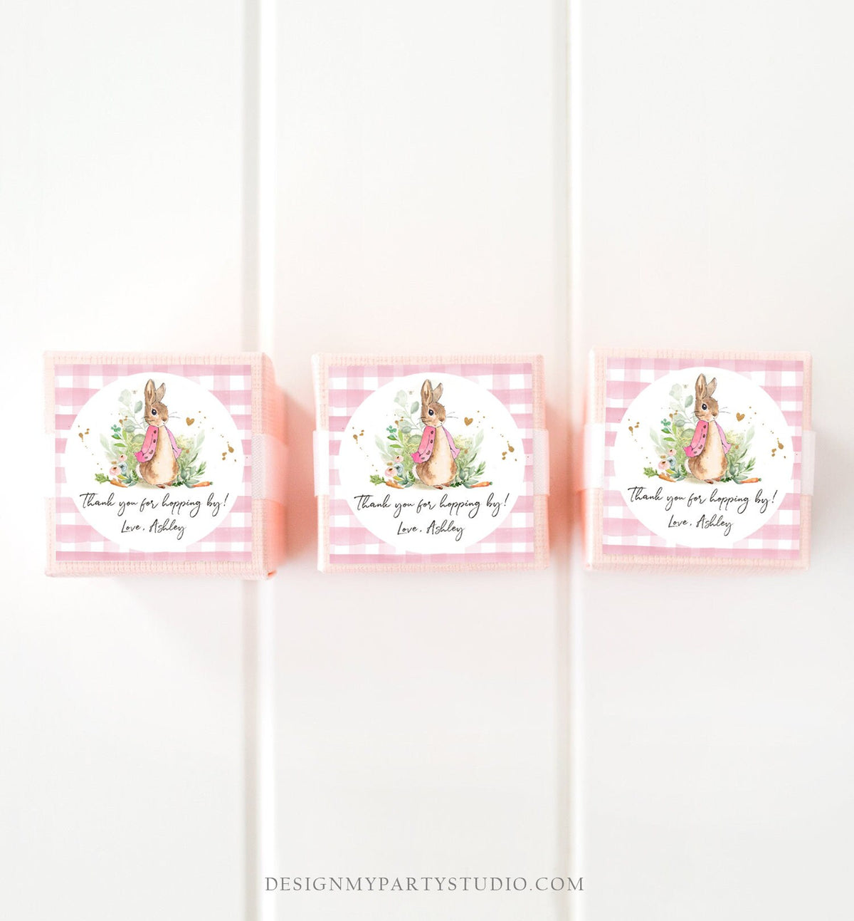 Editable Flopsy Rabbit Favor Tags Bunny Thank You Round Pink Girl Baby Shower Label Thanks Hopping By Printable Download Corjl Template 0351