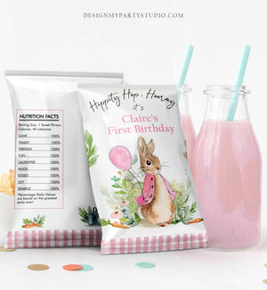 Editable Flopsy Bunny Chip Bag Flopsy Bunny Birthday Decor Girl Bunny Rustic Snack Favors Watercolor Printable Digital Corjl Template 0351