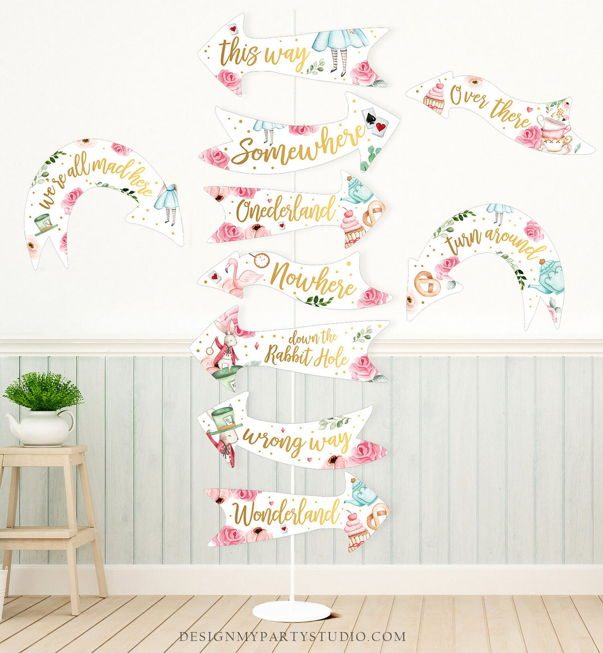 Printable Alice in Onederland Arrows Alice in Wonderland Birthday Party Girl 1st Mad Tea Party Decor Directions Signs Girl DIY Digital 0350