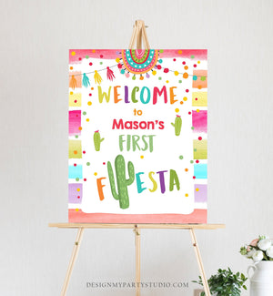 Editable Fiesta Welcome Sign Boy First Birthday Table Sign 1st Cactus Mexican Succulent Decor Poster Colors Corjl Template Printable 0134
