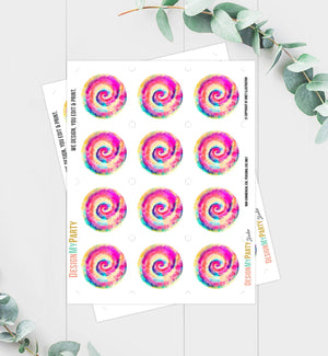 Tie Dye Cupcake Toppers Favor Tags Tie Dye Birthday Party Decoration Hippie Birthday Peace Craft Rainbow Download Digital PRINTABLE 0407